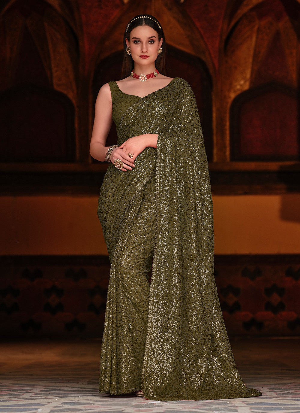 Trendy Sequins Georgette Saree - S3547