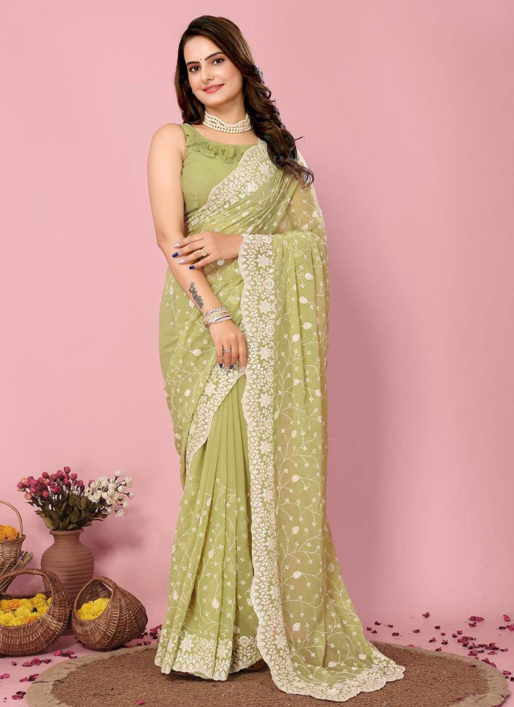 Classic Embroidered Georgette Saree - S6860