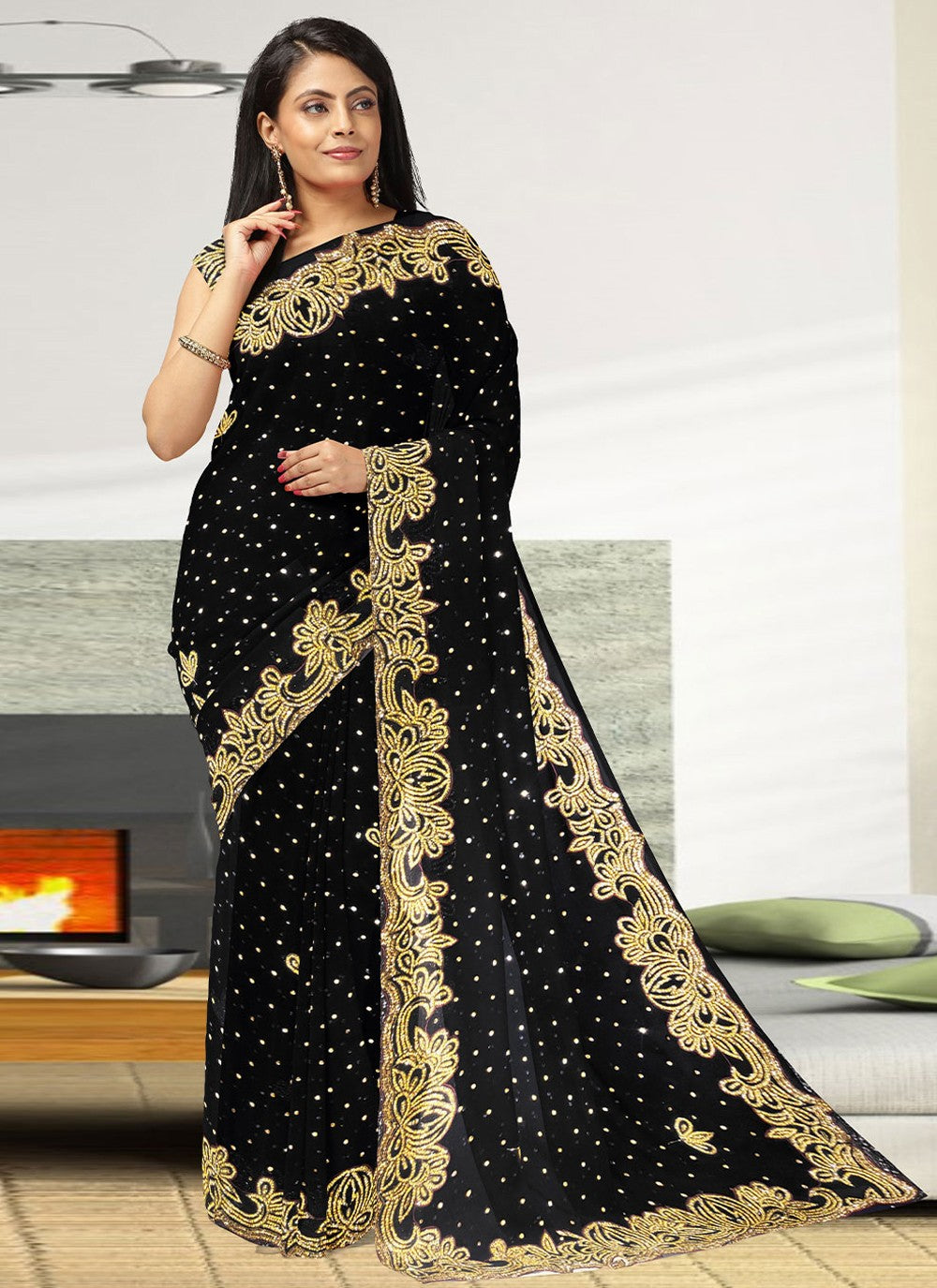 Classic Hand Embroidery Georgette Saree - S2130