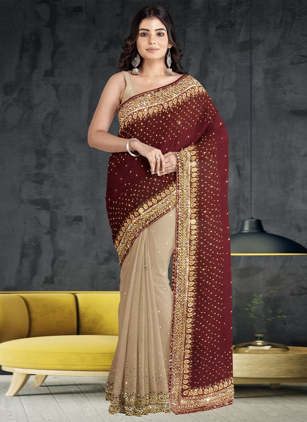 Classic Hand Embroidery Georgette Saree - S1972