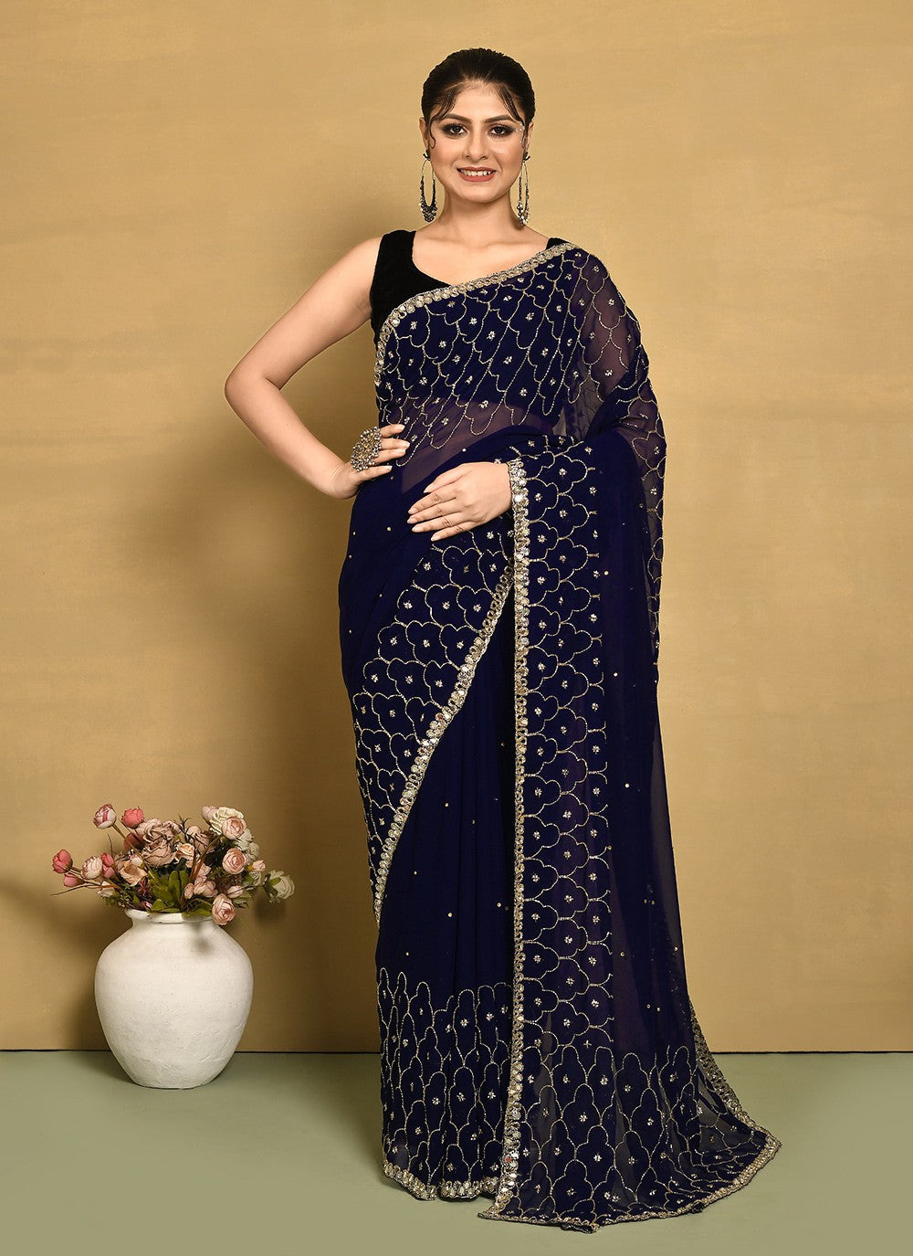 Classic Hand Embroidery Jimmy Chu Saree - S9269