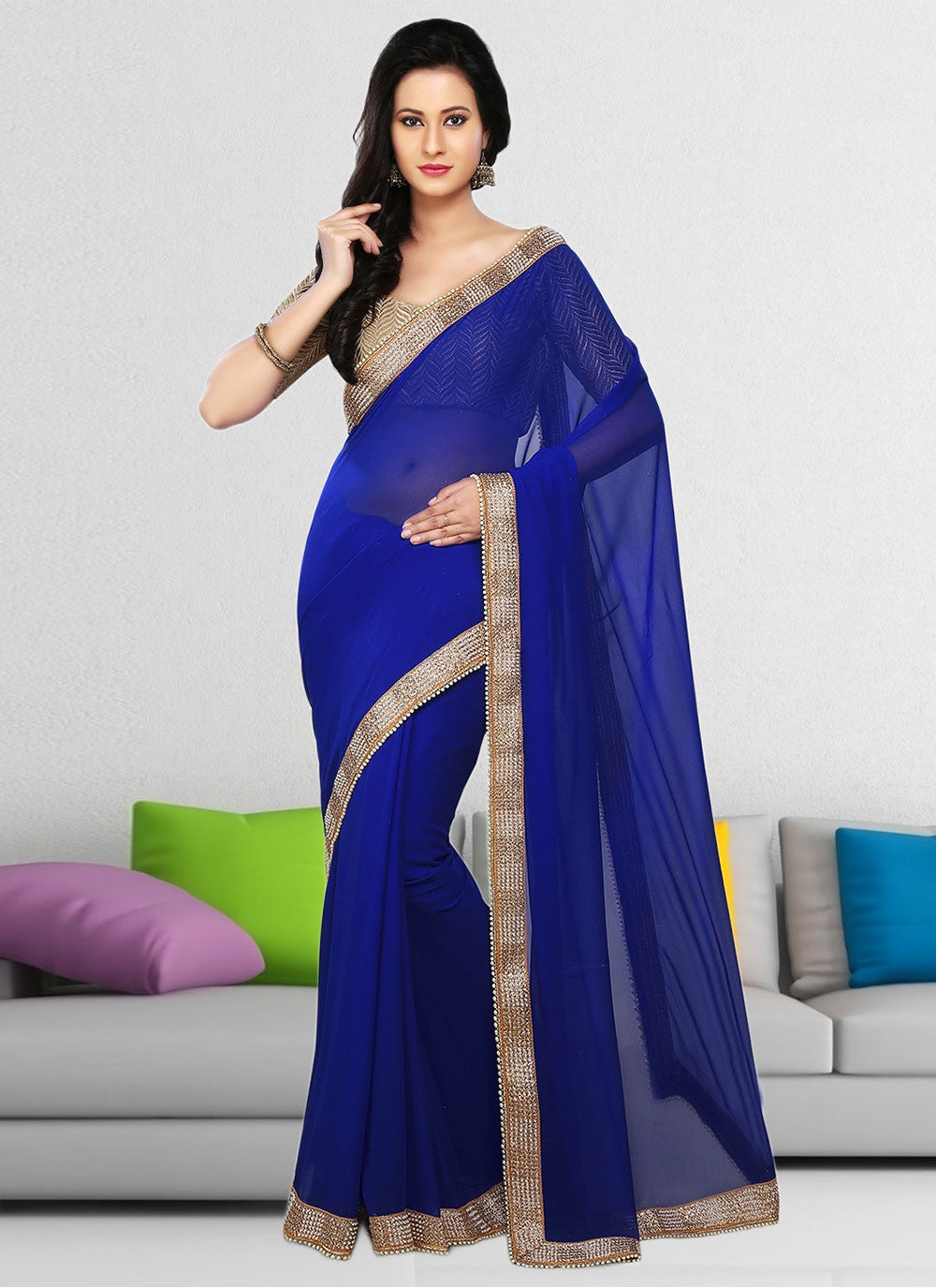 Trendy Hand Embroidery Georgette Saree - S1806