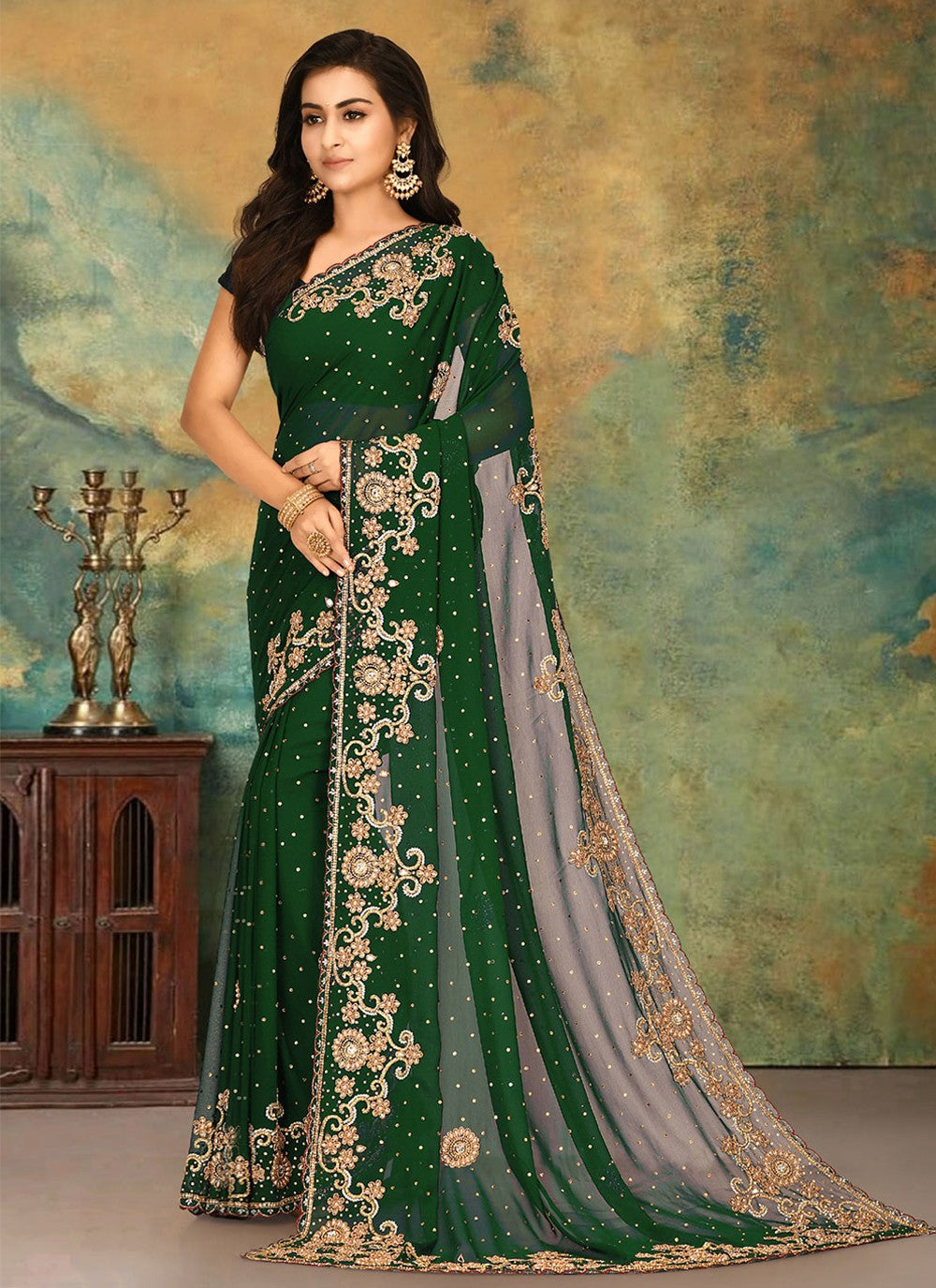 Classic Hand Embroidery Georgette Saree - S1972