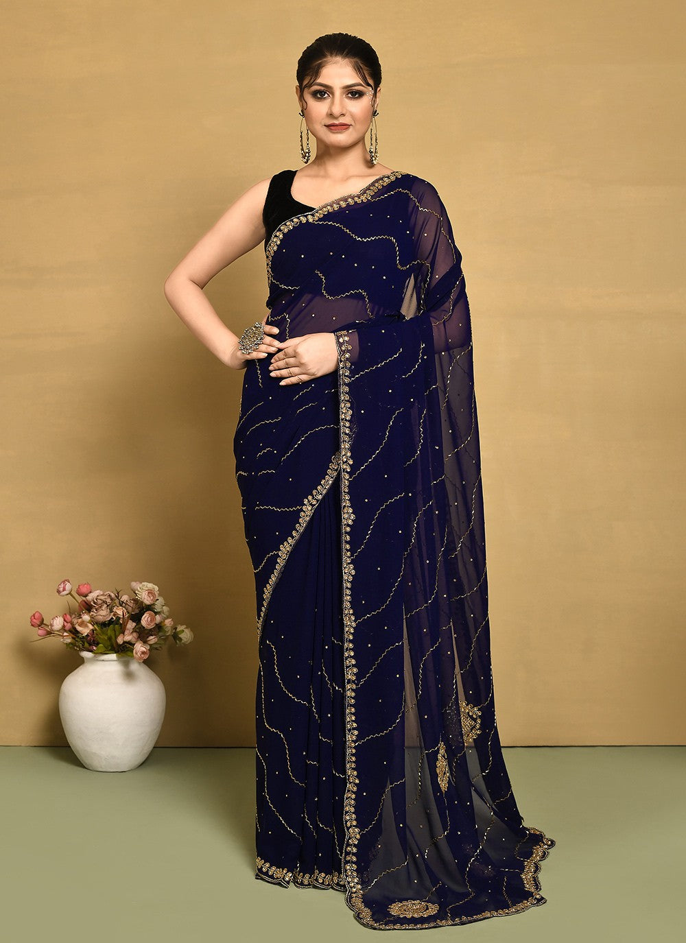 Classic Hand Embroidery Jimmy Chu Saree - S9269