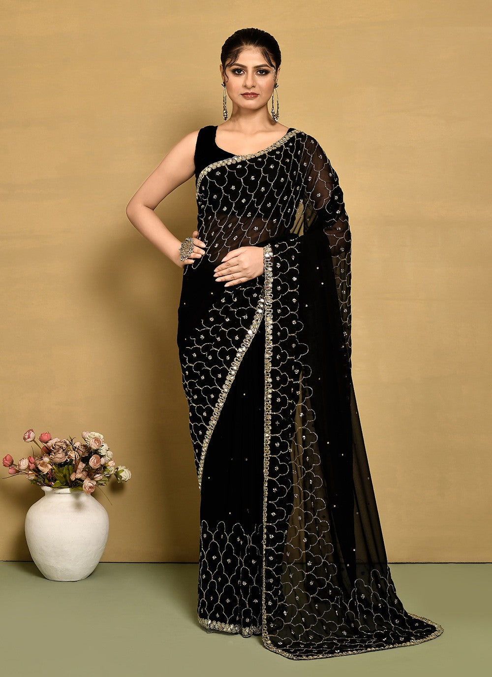 Classic Hand Embroidery Jimmy Chu Saree - S9269