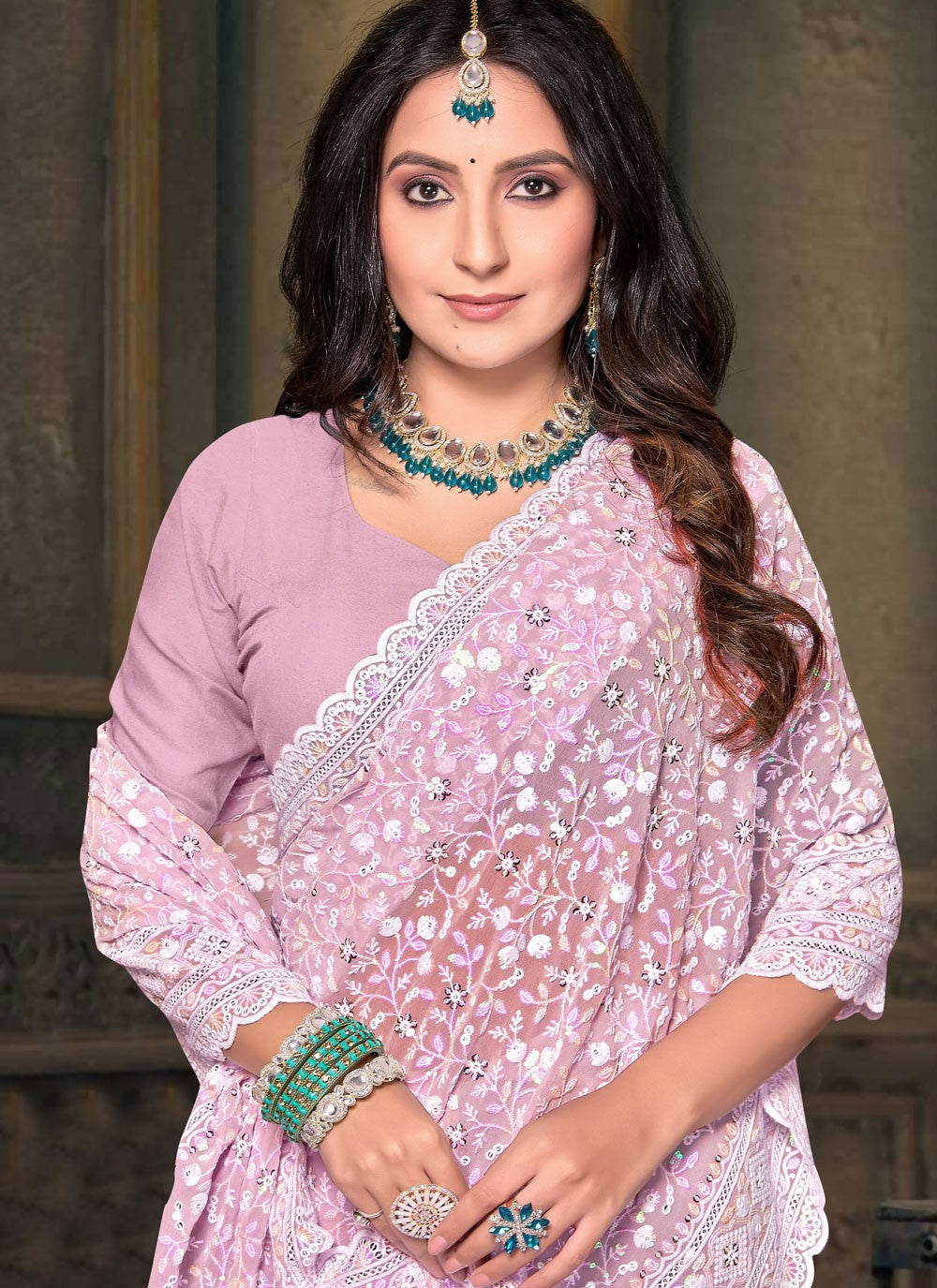 Classic Embroidered Georgette Hot Pink Saree - S11081