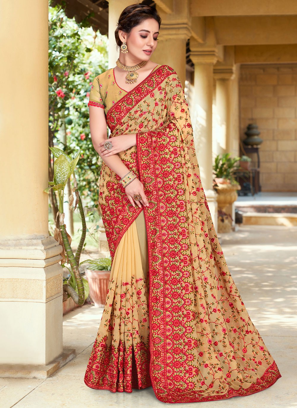 Classic Embroidered Georgette Saree - S9764