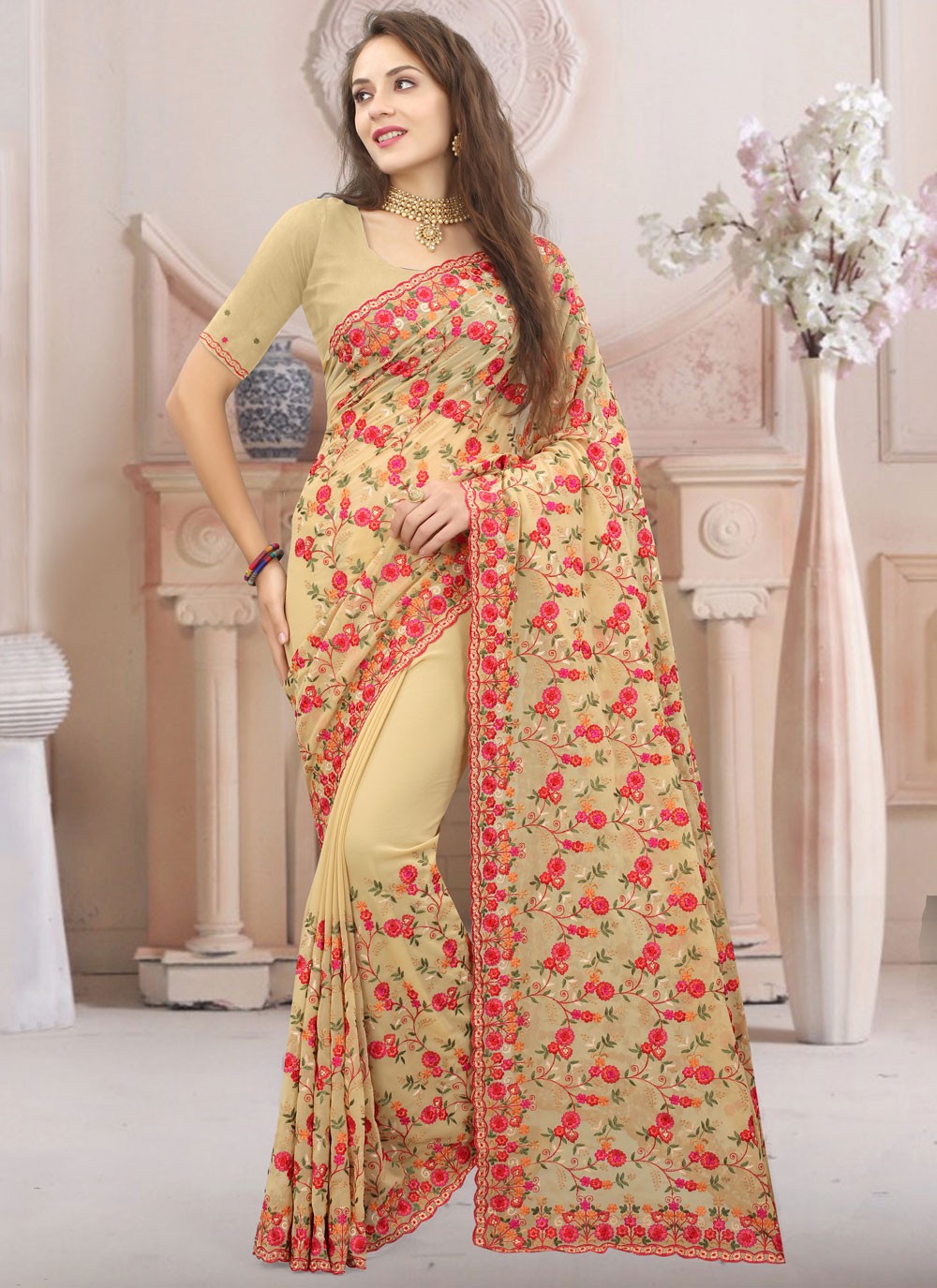 Classic Embroidered Georgette Saree - S9764