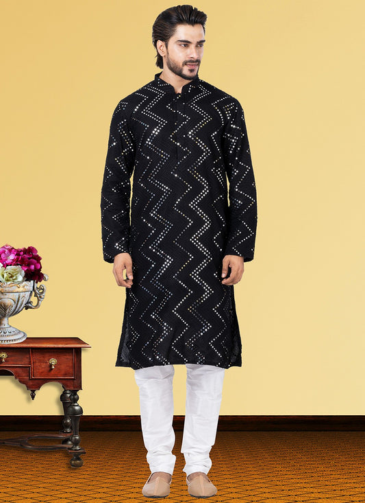 Embroidered Georgette Black Kurta Pyjama - M3720