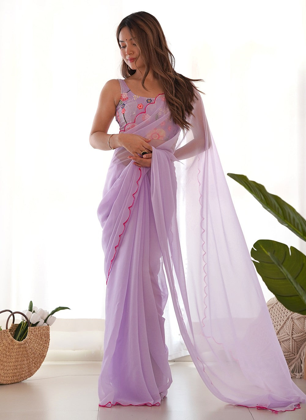 Classic Embroidered Georgette Saree - S8854