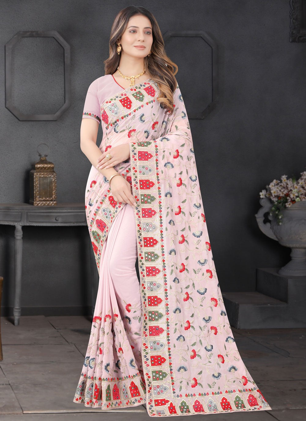 Contemporary Embroidered Georgette Saree - S9355