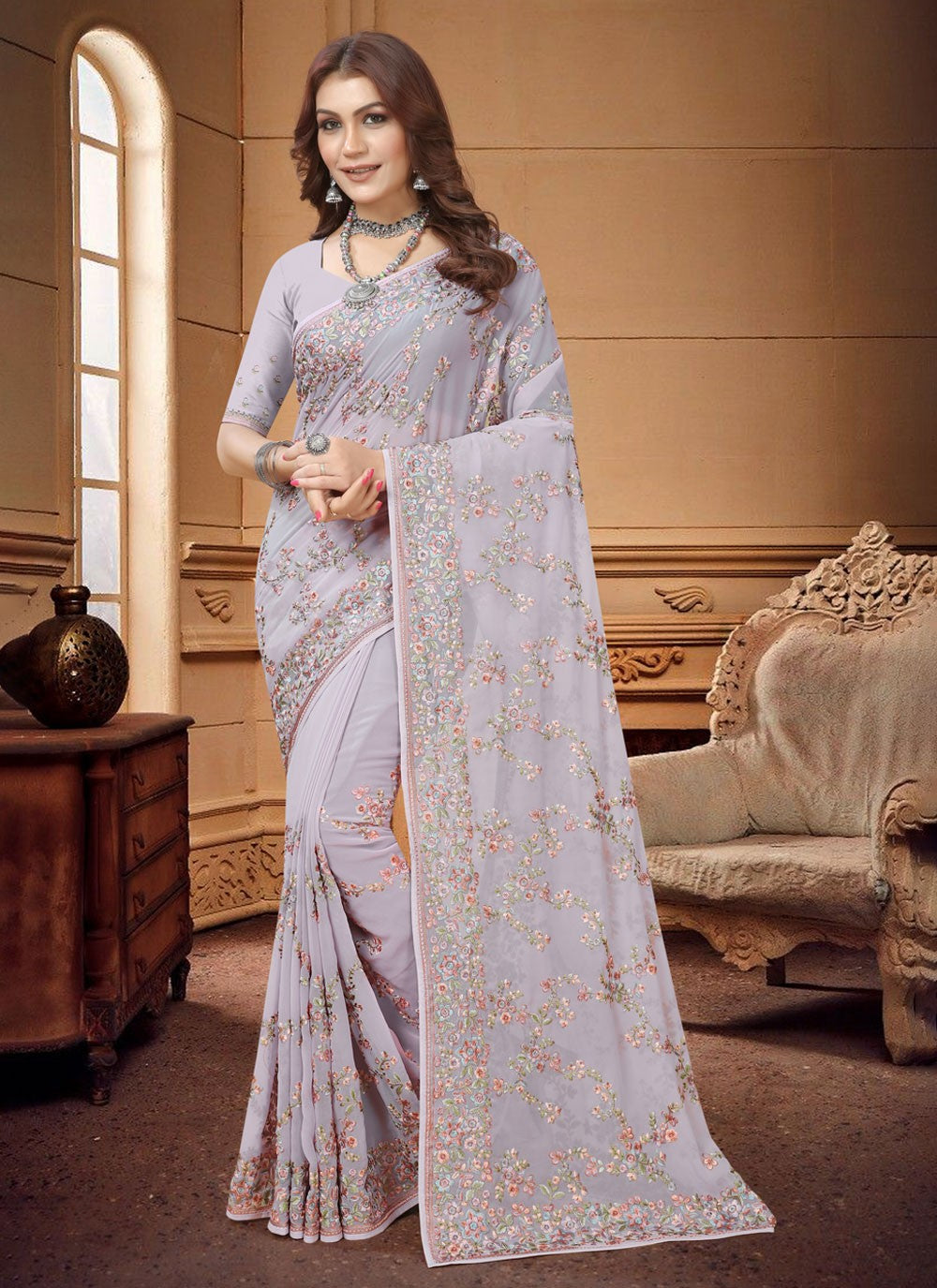 Classic Embroidered Georgette Saree - S3883