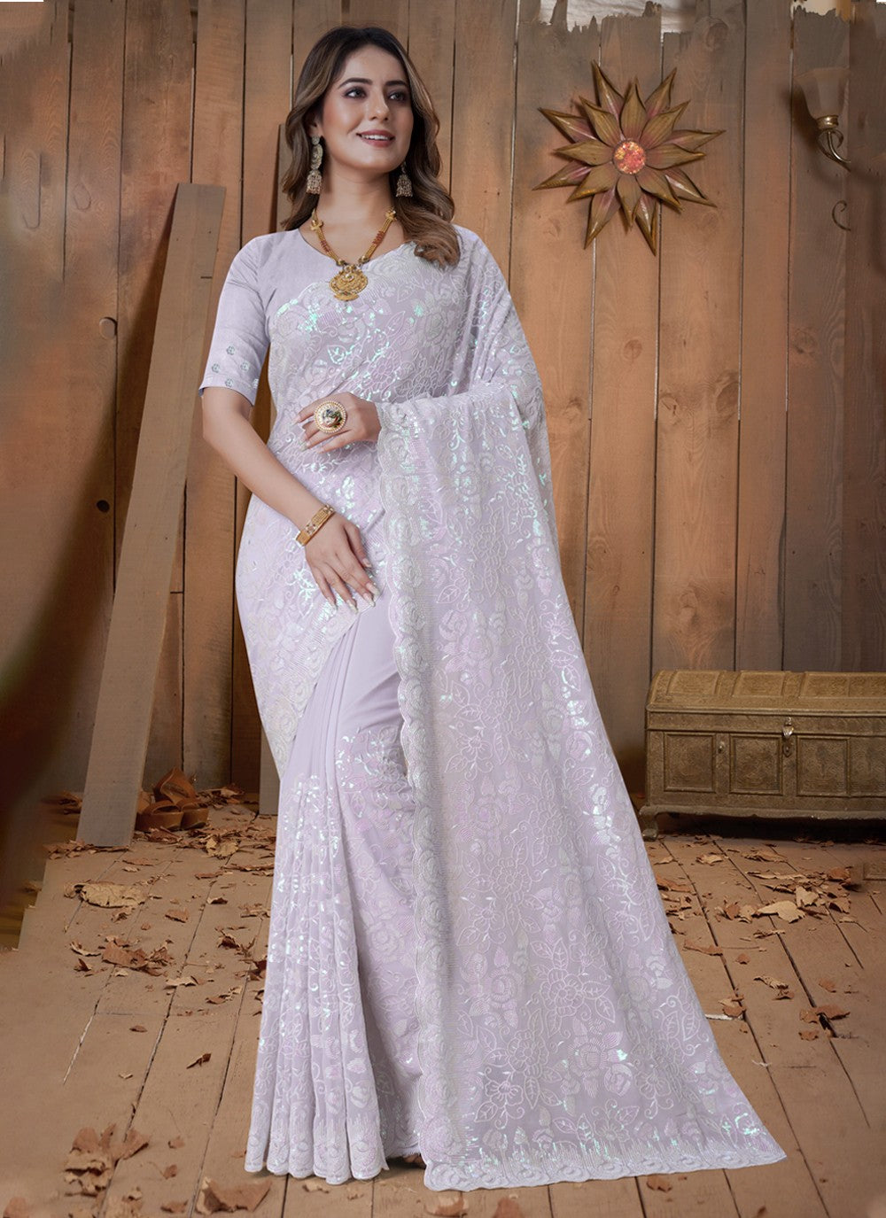 Trendy Embroidered Georgette Saree - S3586