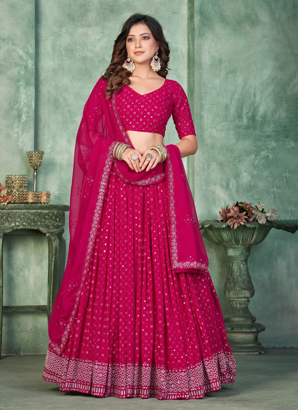 Embroidered Net A - Line Lehenga - L1197