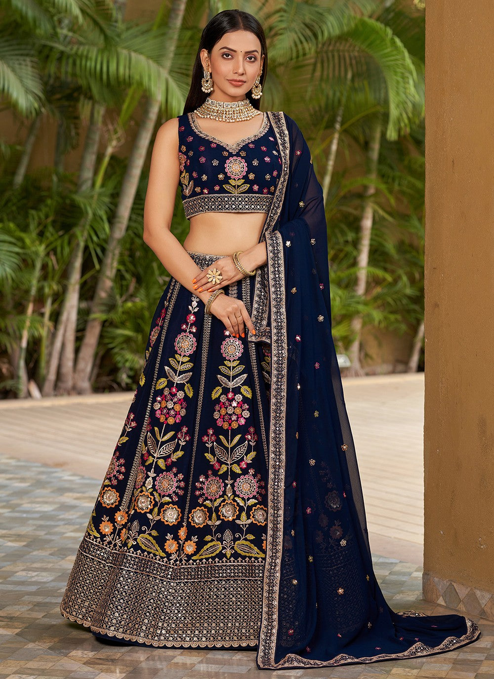 Embroidered Georgette A - Line Lehenga - L1528