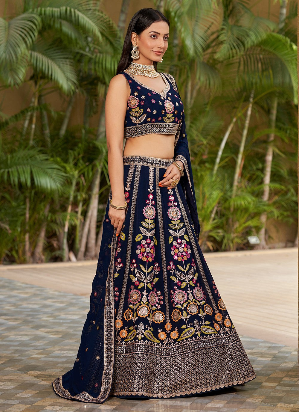 Embroidered Georgette A - Line Lehenga - L1528