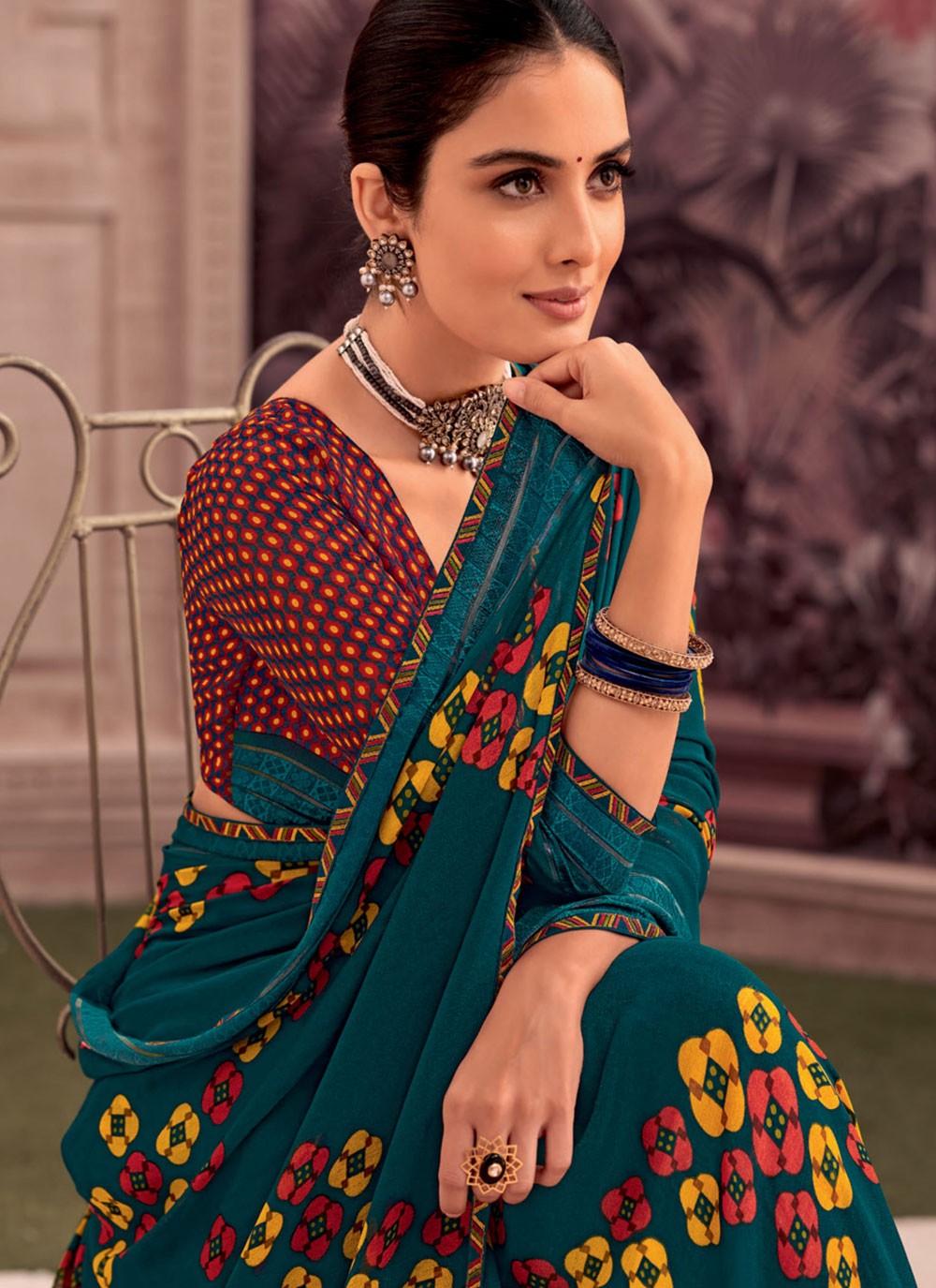 Classic Printed Georgette Saree - S9343