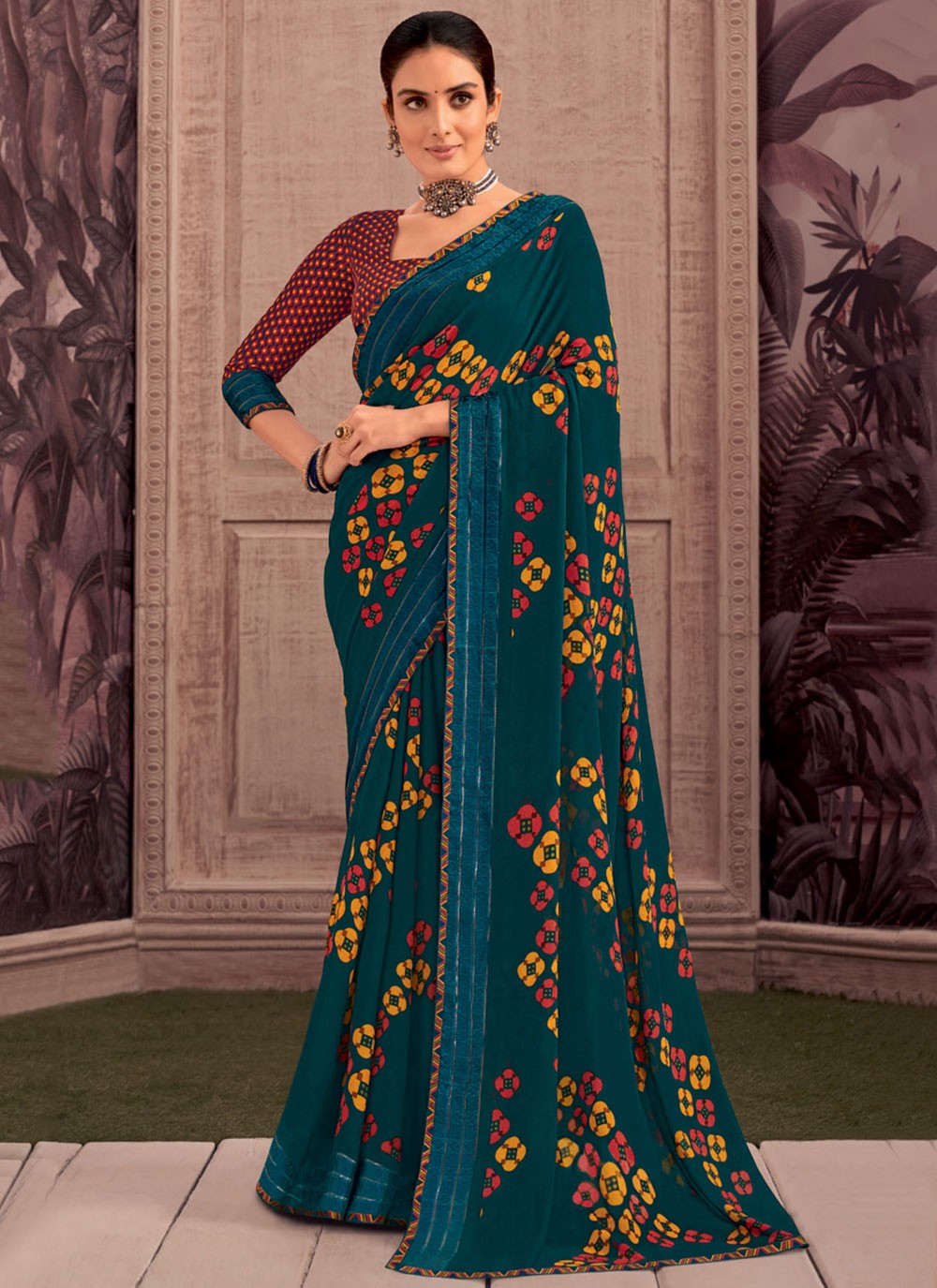 Classic Printed Georgette Saree - S9343