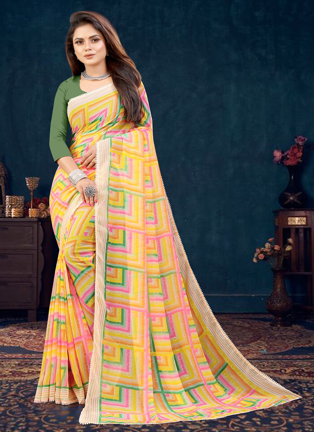 Trendy Printed Georgette Saree - S3360