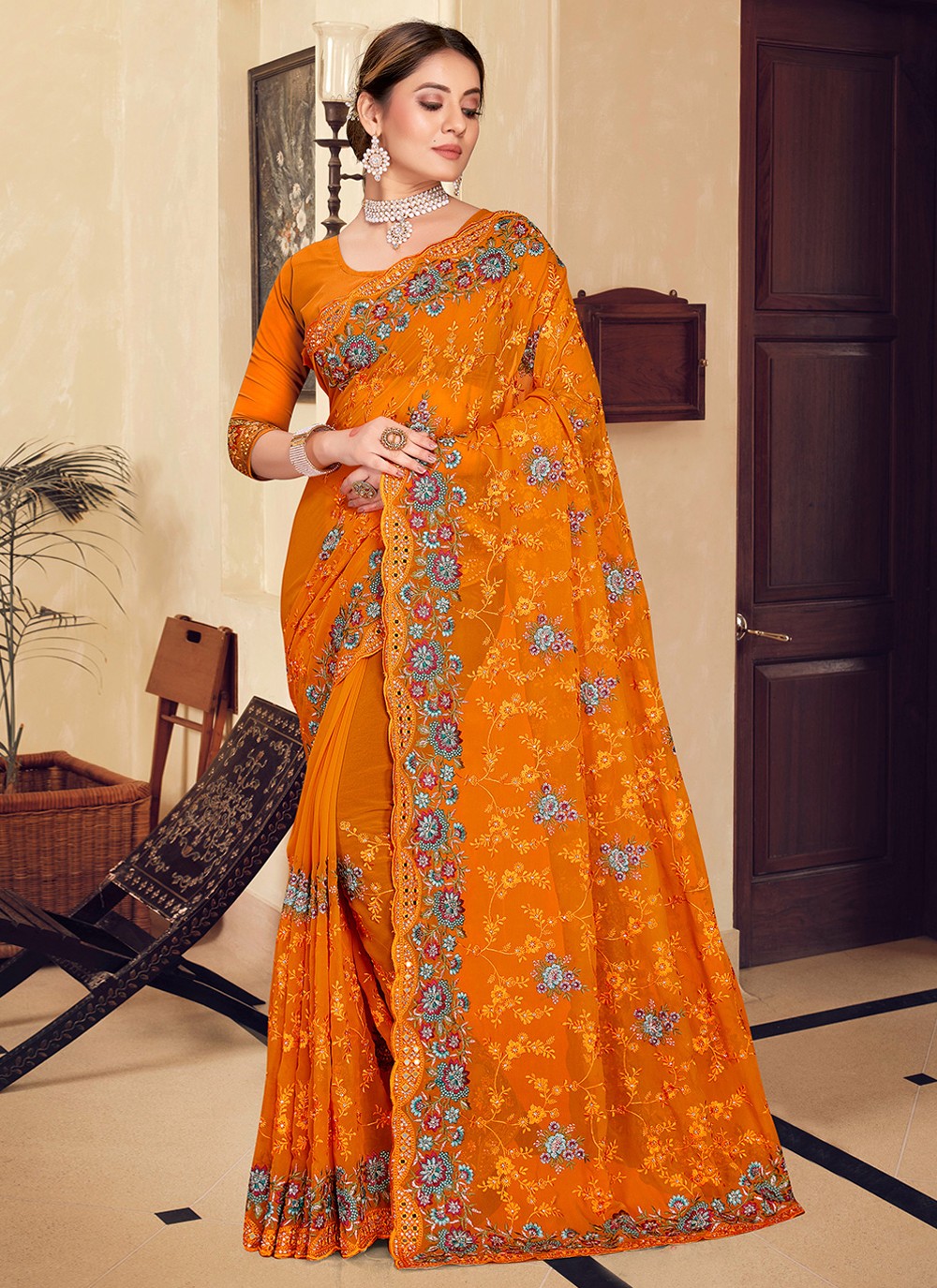 Traditional Embroidered Georgette Saree - S1767