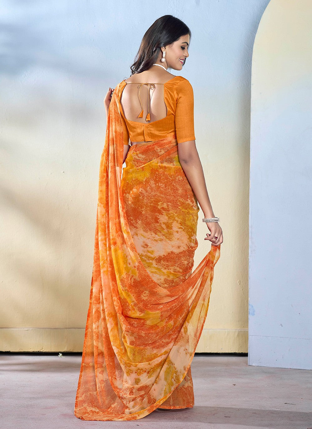 Classic Printed Georgette Yellow Saree - S10775