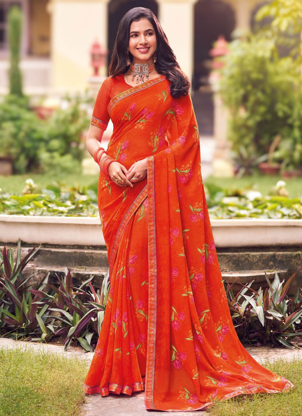 Classic Printed Georgette Saree - S9327