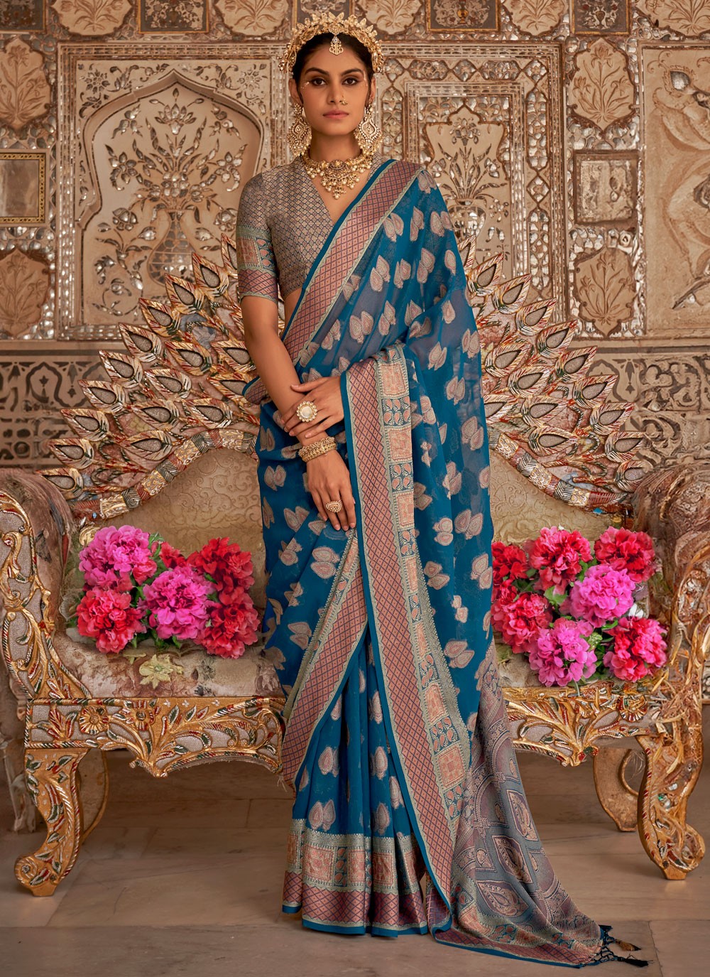 Classic Border Work Georgette Saree - S9680