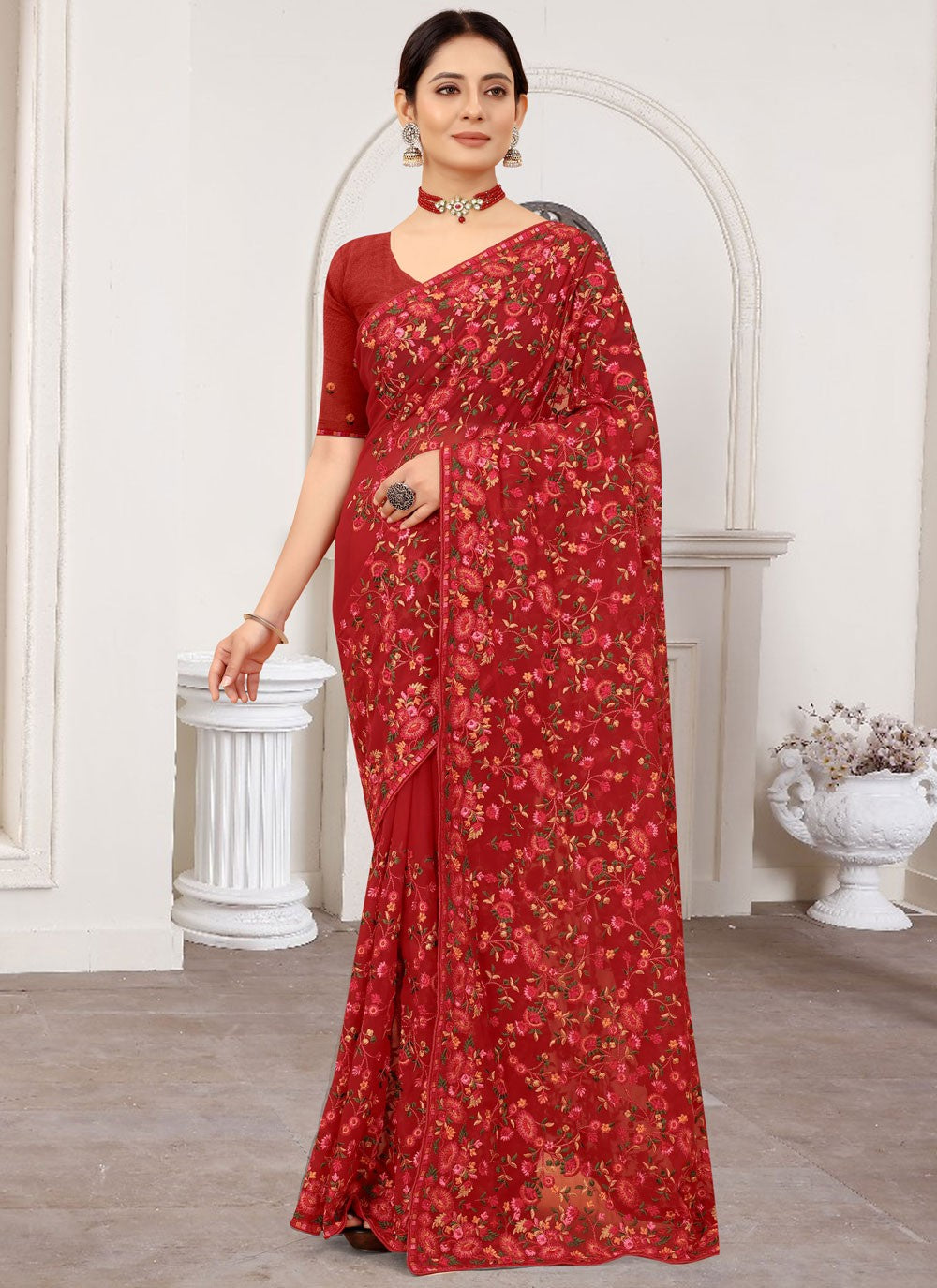 Classic Embroidered Georgette Saree - S9764