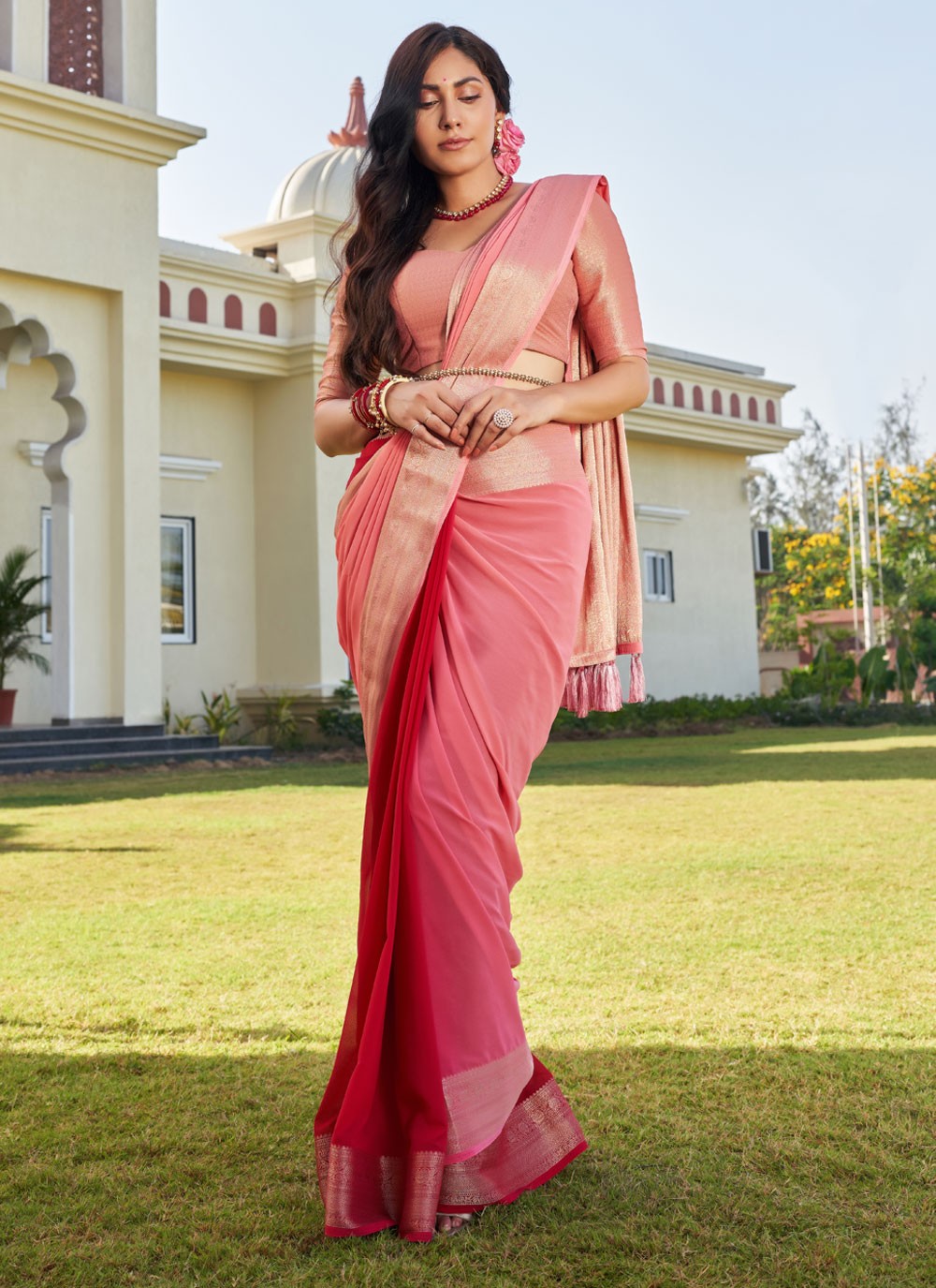 Trendy Woven Georgette Saree - S4387