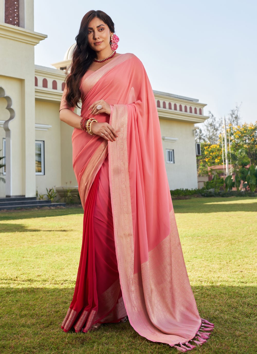 Trendy Woven Georgette Saree - S4387