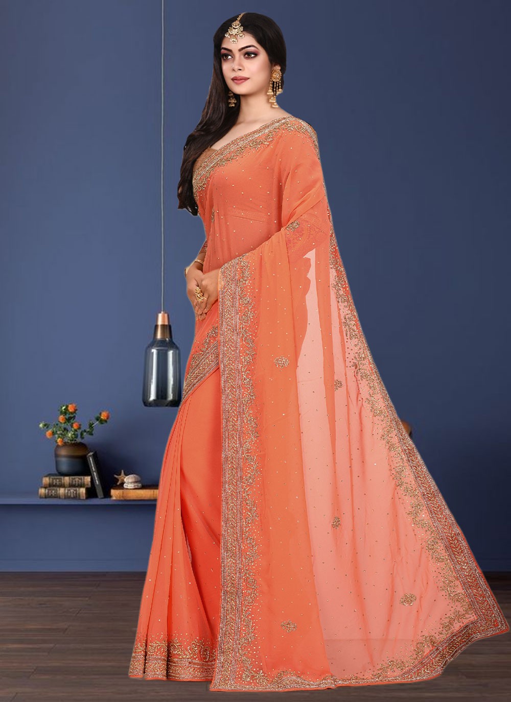 Classic Hand Embroidery Georgette Saree - S1972