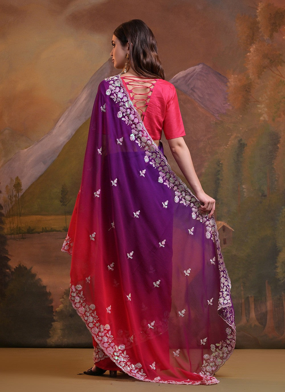 Classic Embroidered Georgette Saree - S6514