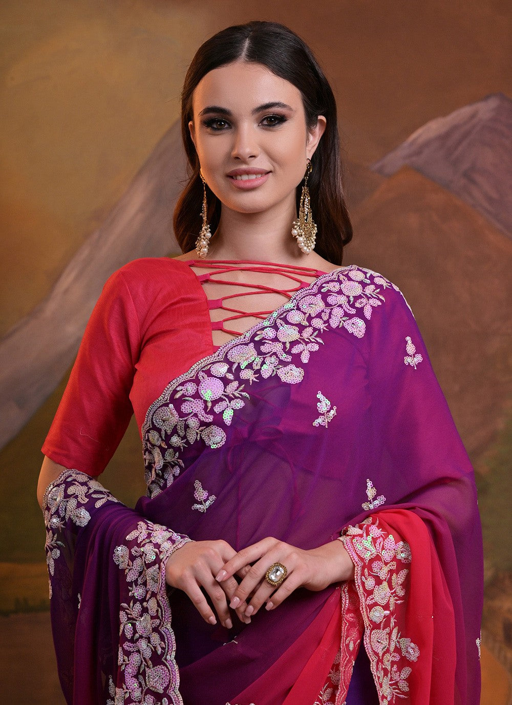 Classic Embroidered Georgette Saree - S6514