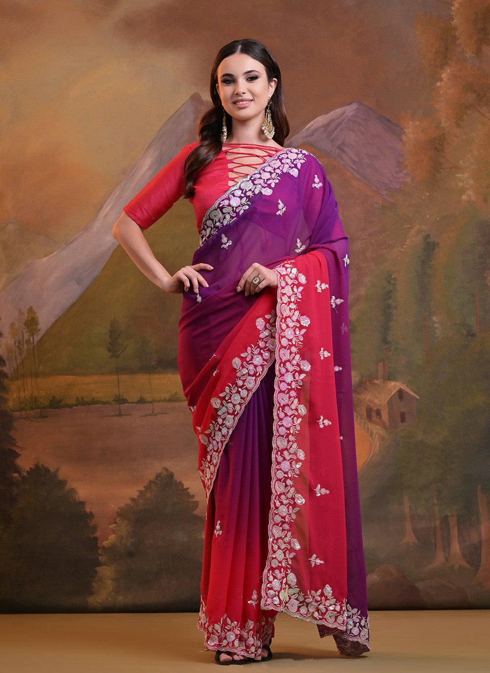 Classic Embroidered Georgette Saree - S6514