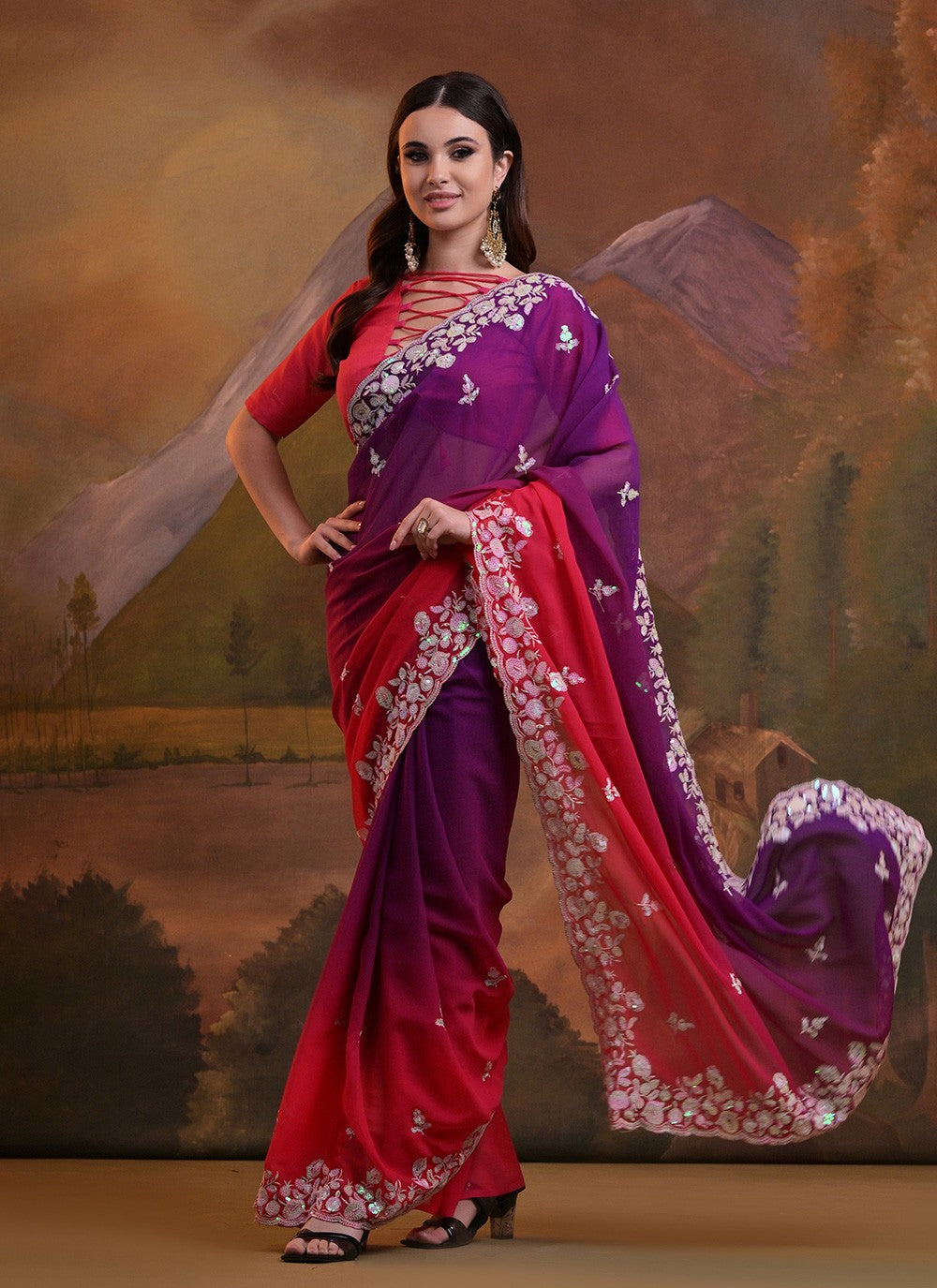 Classic Embroidered Georgette Saree - S6514