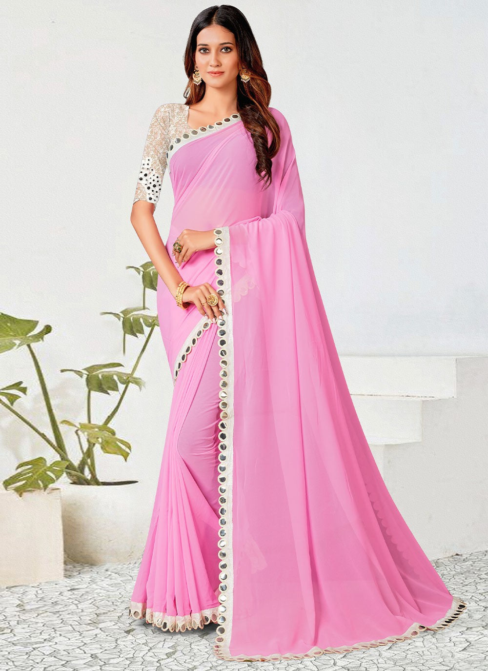 Classic Border Work Georgette Saree - S2919