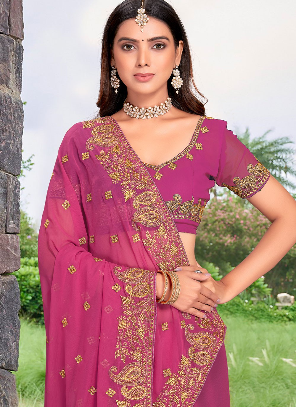 Classic Embroidered Georgette Saree - S2234