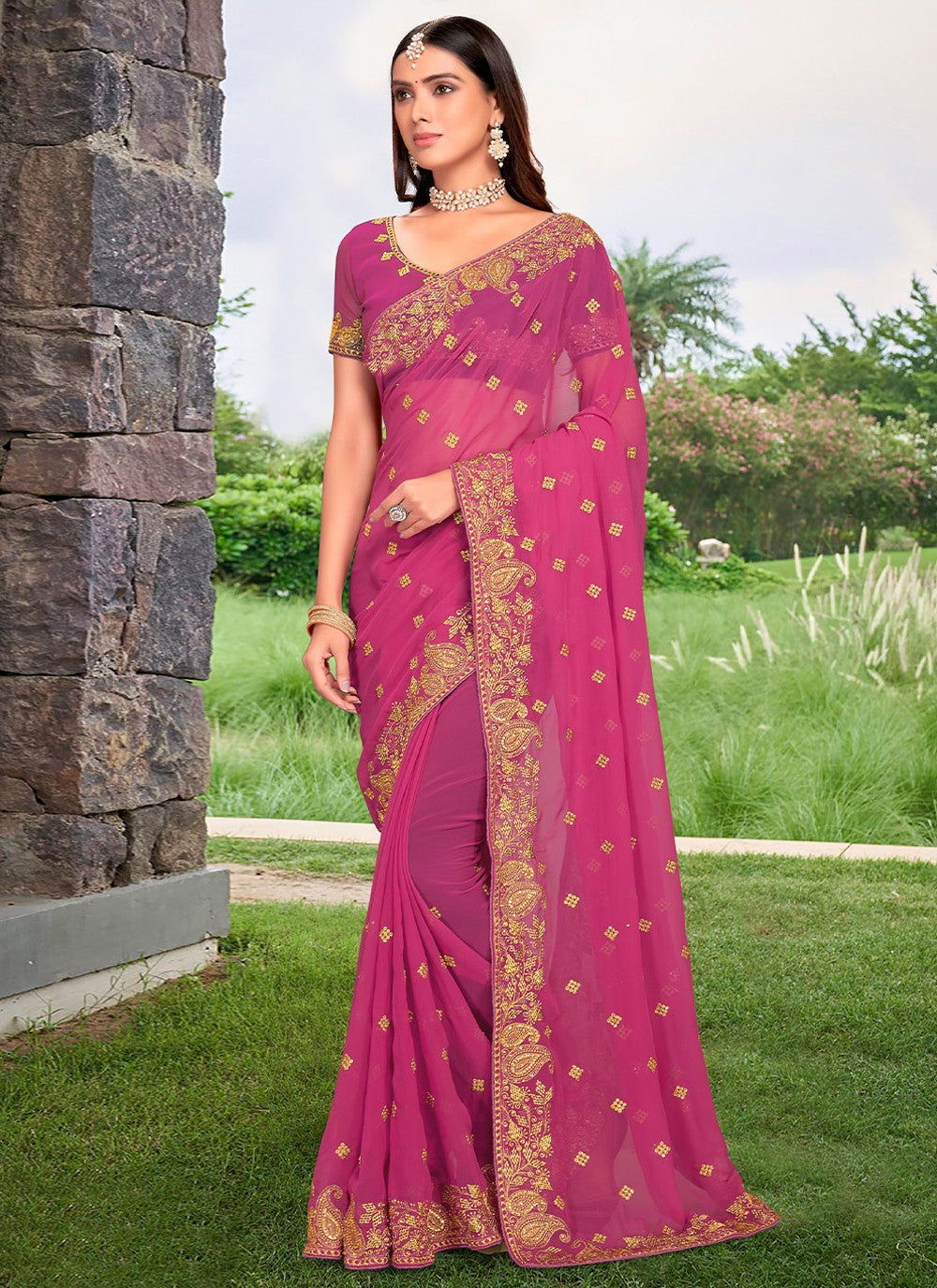 Classic Embroidered Georgette Saree - S2234