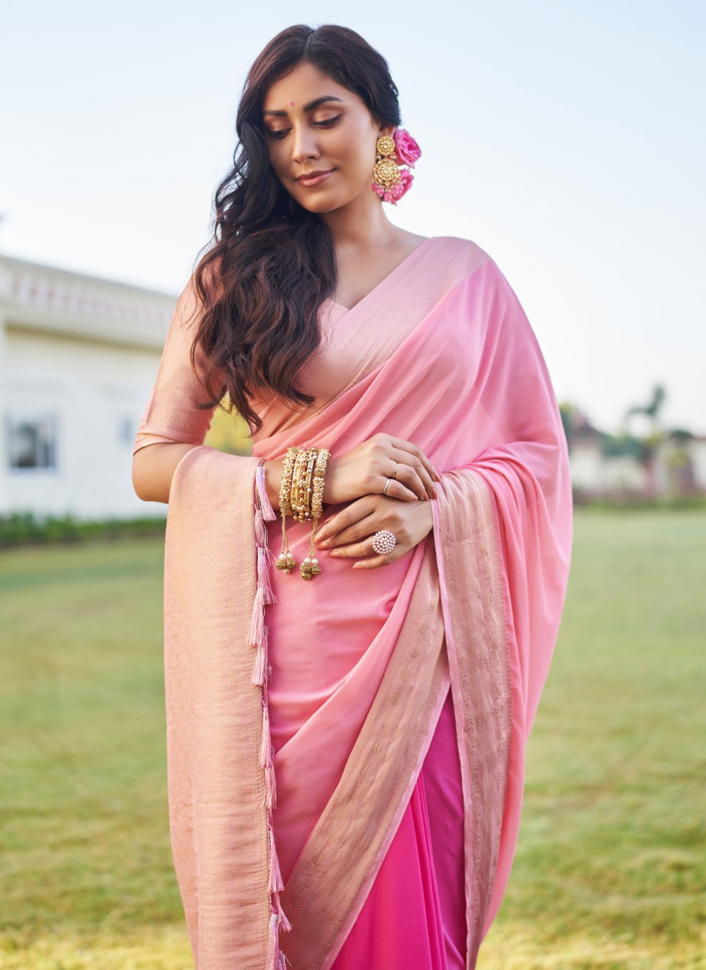 Trendy Woven Georgette Saree - S4387