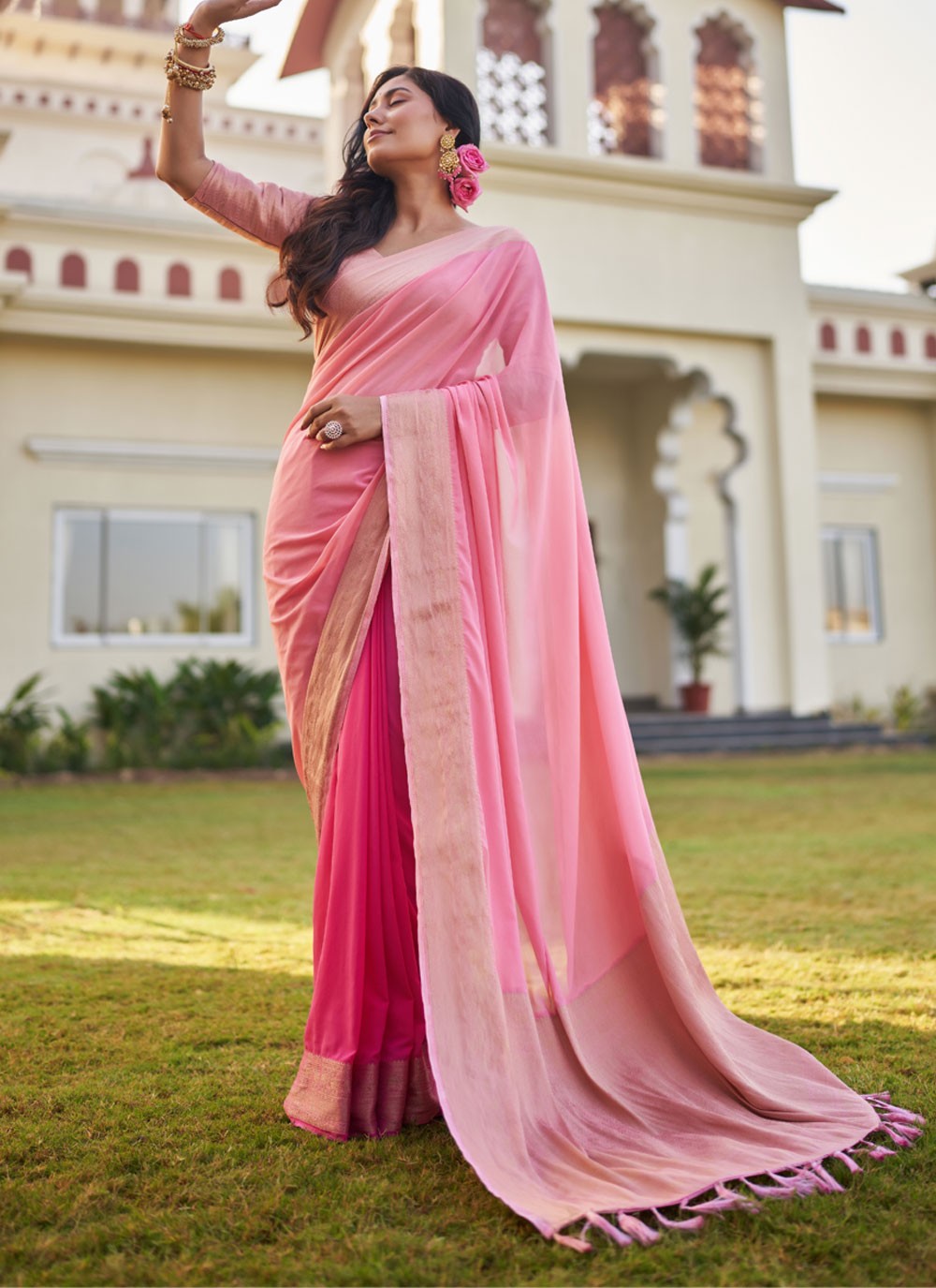 Trendy Woven Georgette Saree - S4387