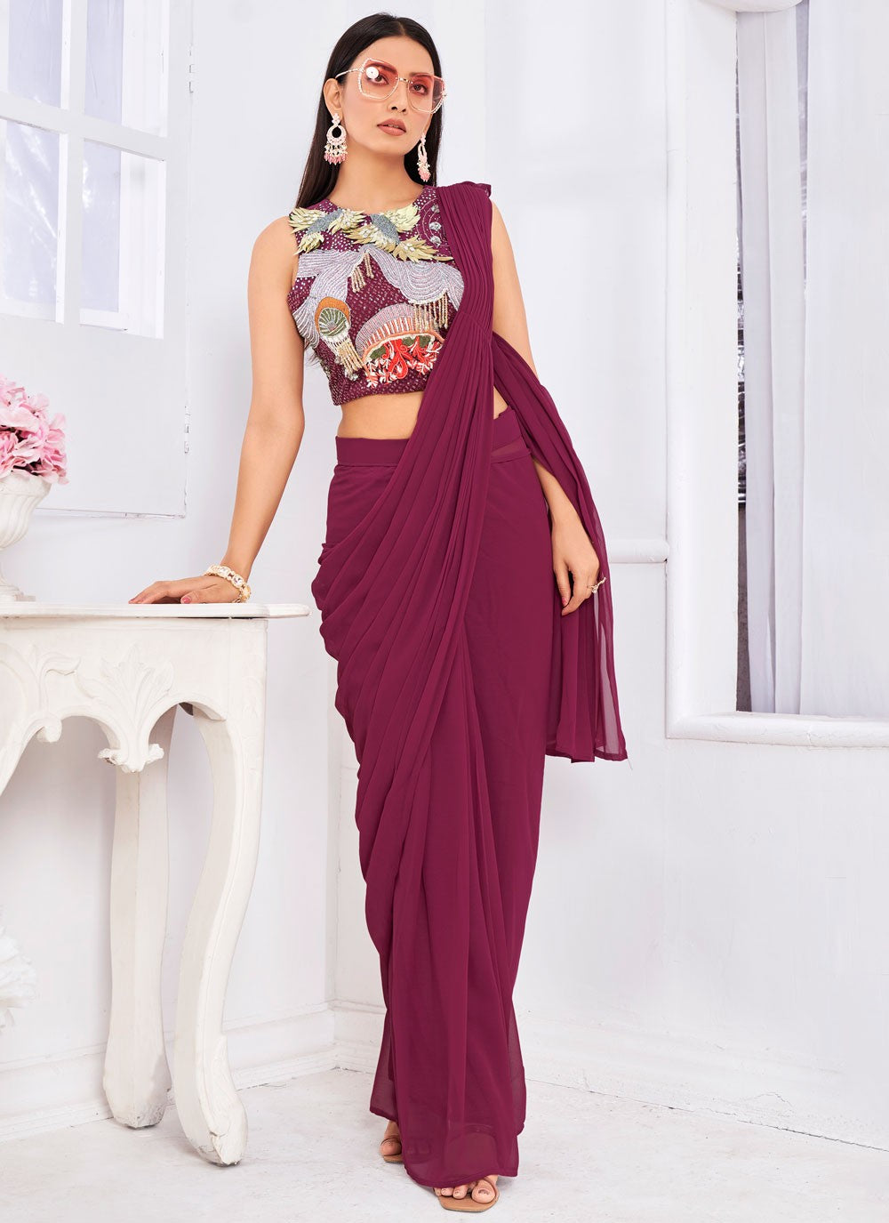 Classic Plain Georgette Saree - S6436