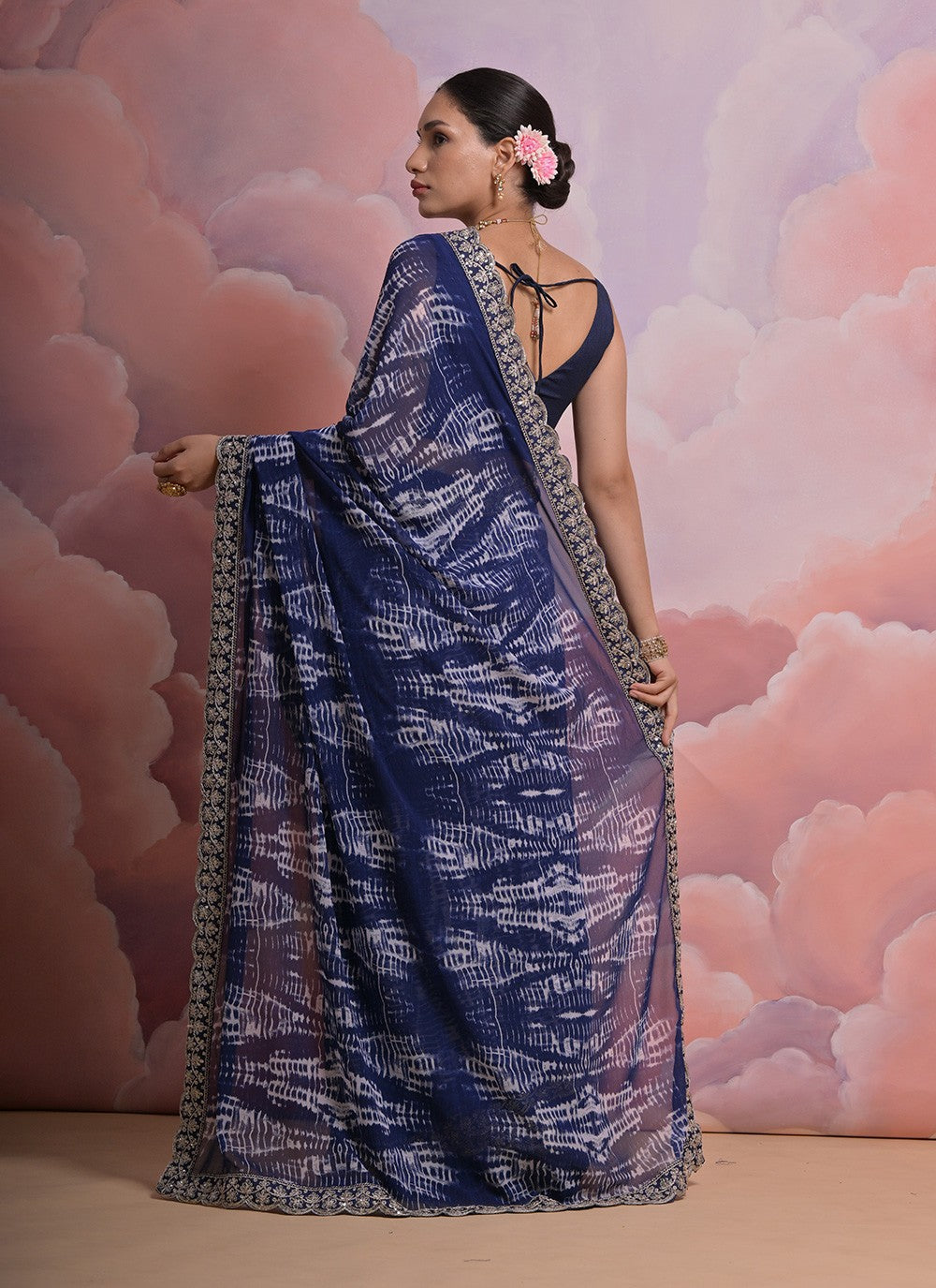 Traditional Border Work Georgette Saree - S4854