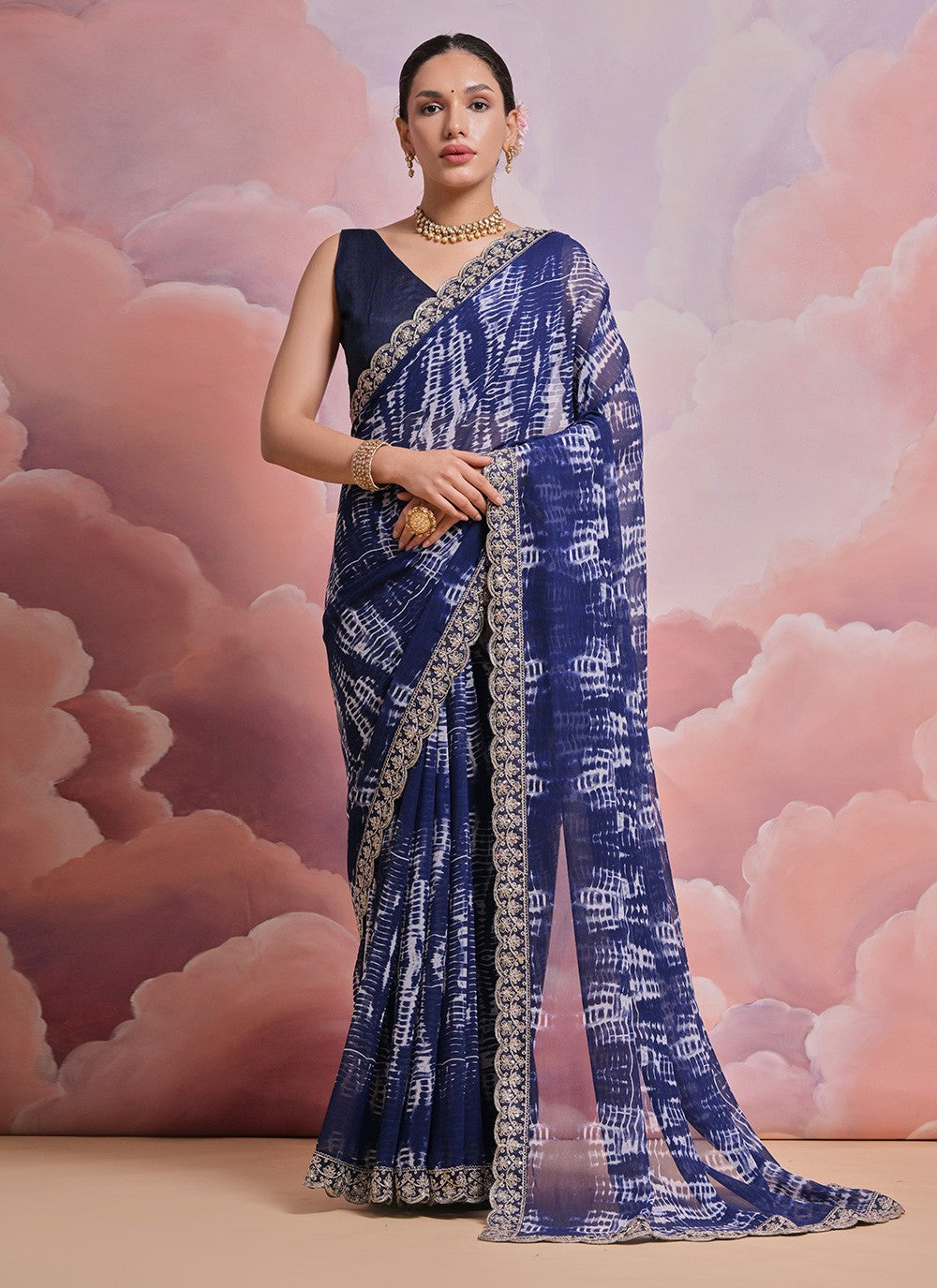 Traditional Border Work Georgette Saree - S4854