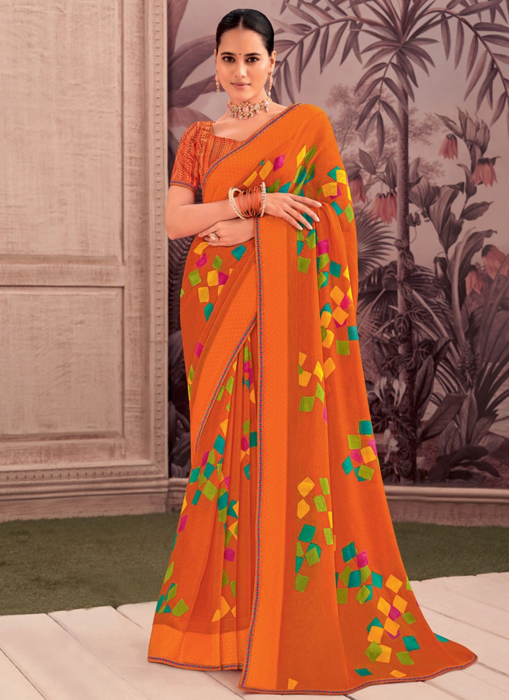 Classic Printed Georgette Saree - S9343