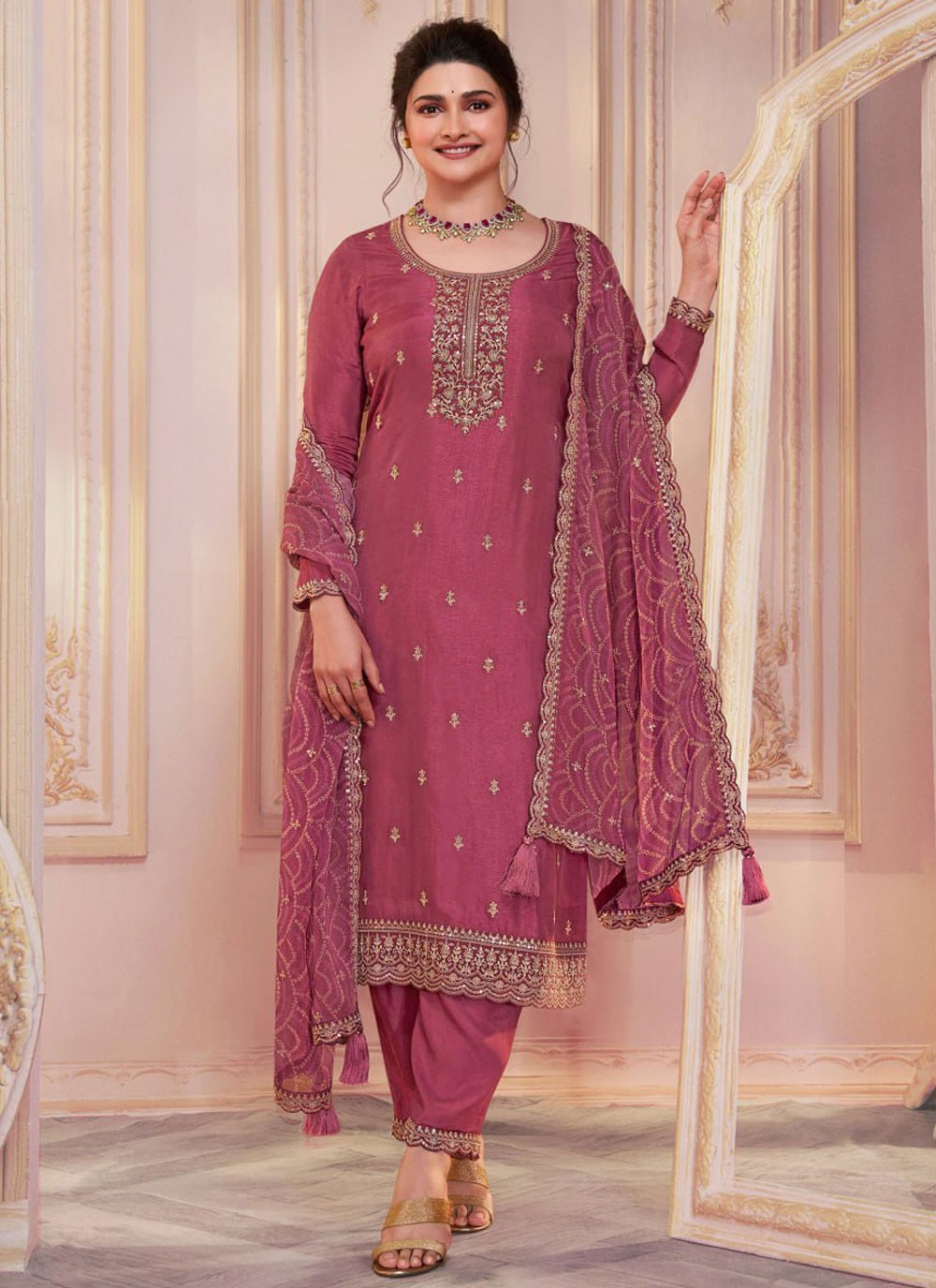 Embroidered Georgette Pant Style Suit - T4458