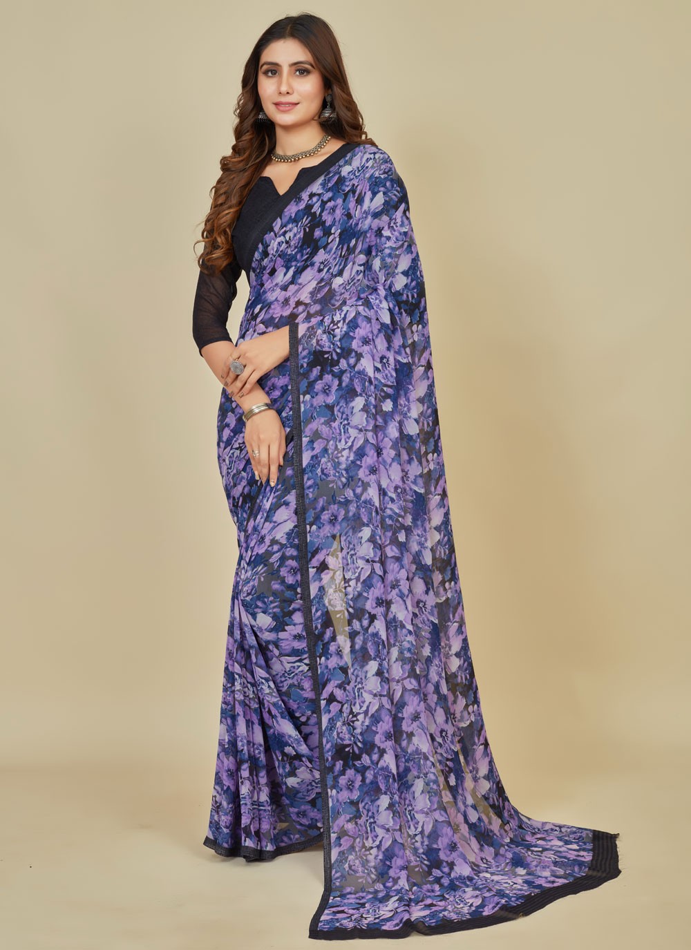 Trendy Floral Printed Georgette Saree - S5376