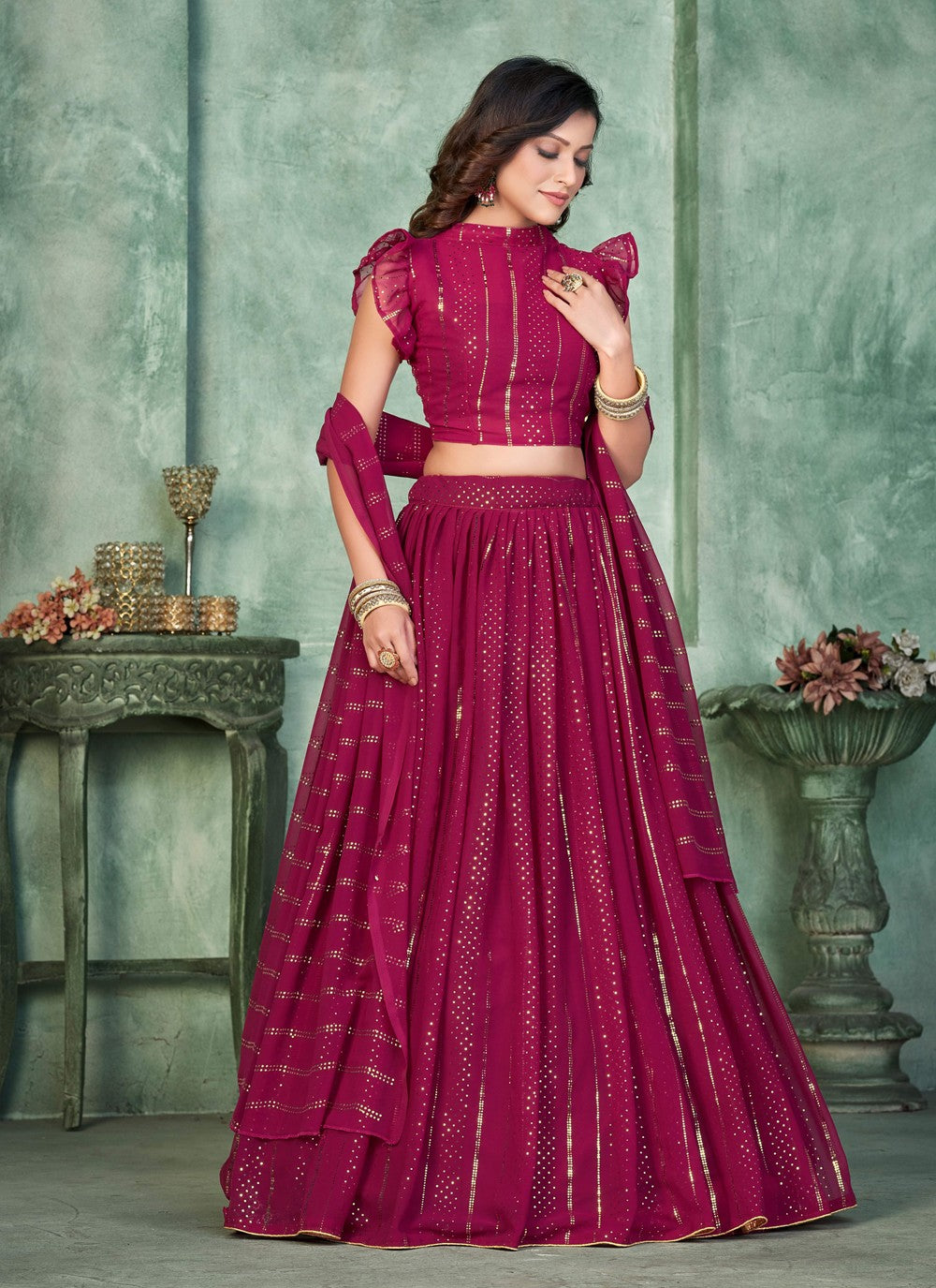 Embroidered Net A - Line Lehenga - L1197