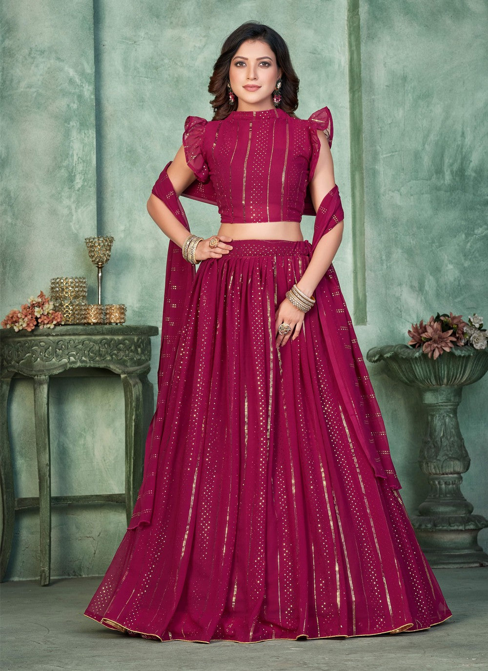 Embroidered Net A - Line Lehenga - L1197