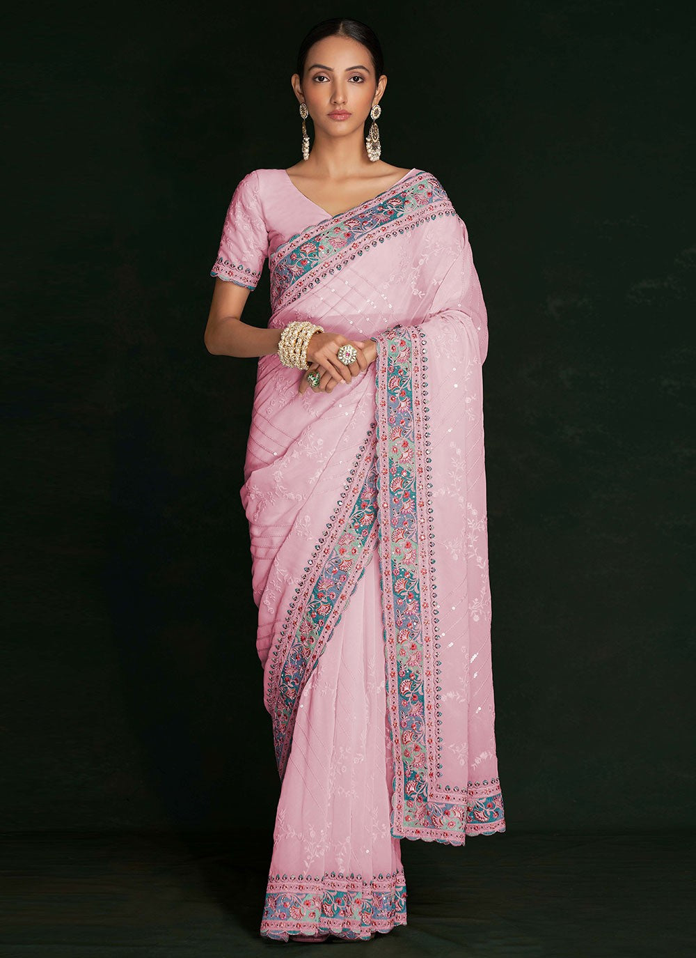 Designer Lucknowi Work Georgette Saree - S2848