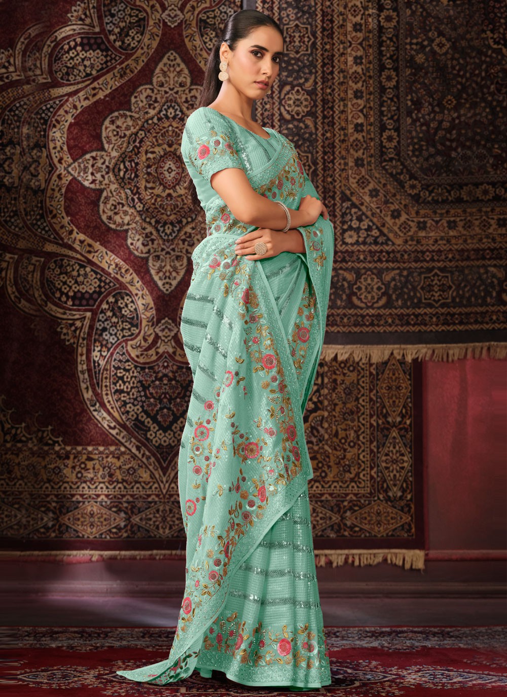 Classic Mirror Georgette Saree - S6287